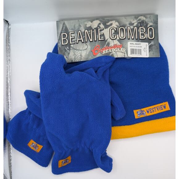 Westview Beanie & Gloves Combo Set –Blue & Gold Fleece Winter Gear NEW with Tags - Picture 1 of 1